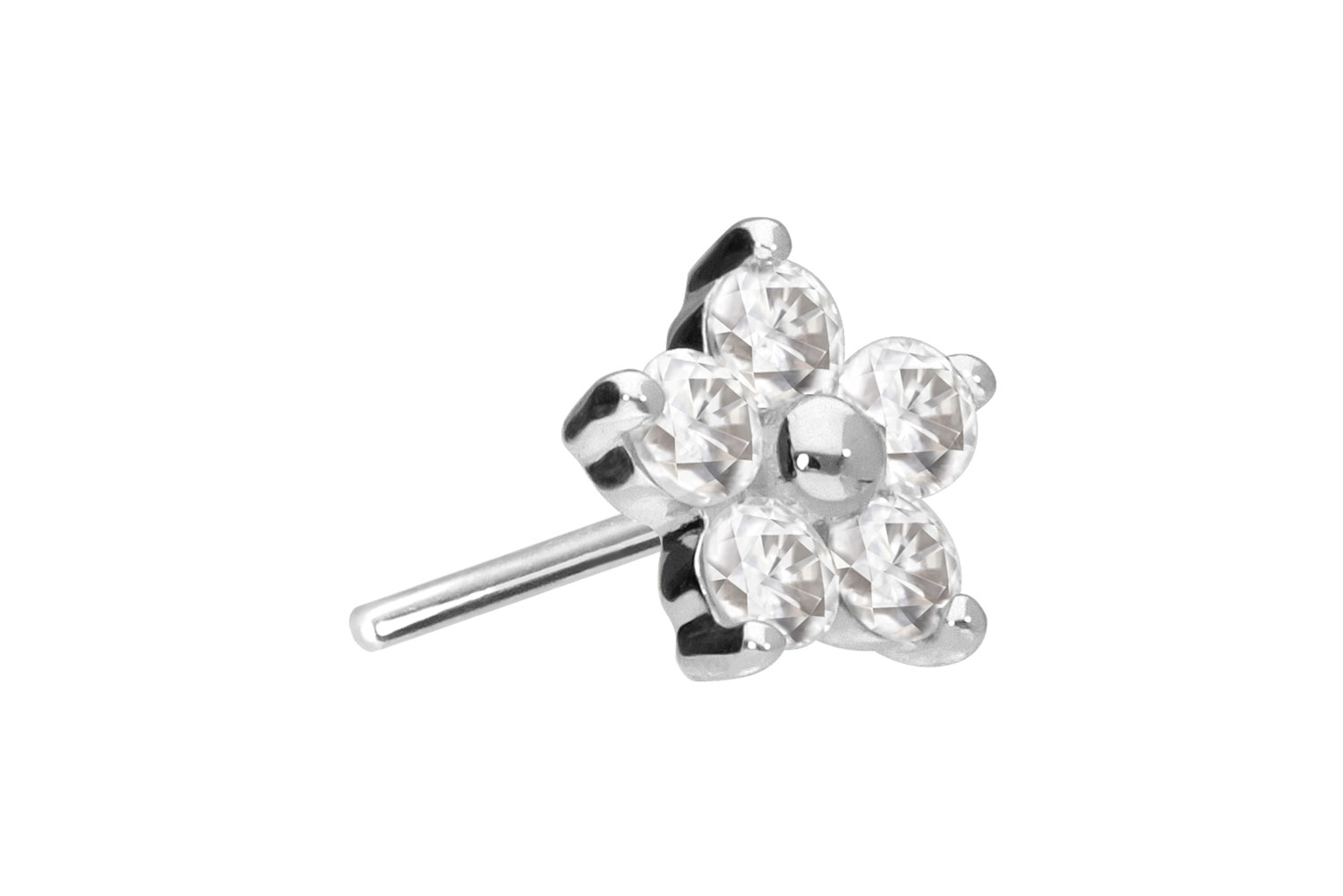 14 Karat Gold Aufsatz mit Titan Push Pin MOISSANIT-BLUME von Piercingline